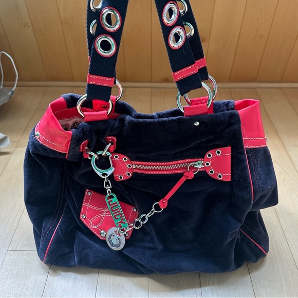 RARE Vintage Juicy Couture Navy and Red Shoulder Bag,...